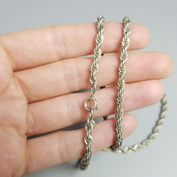 Vintage Armbrust Sterling Silver Rope Chain Necklace 18 Inches Long, Estate - Picture 1 of 9
